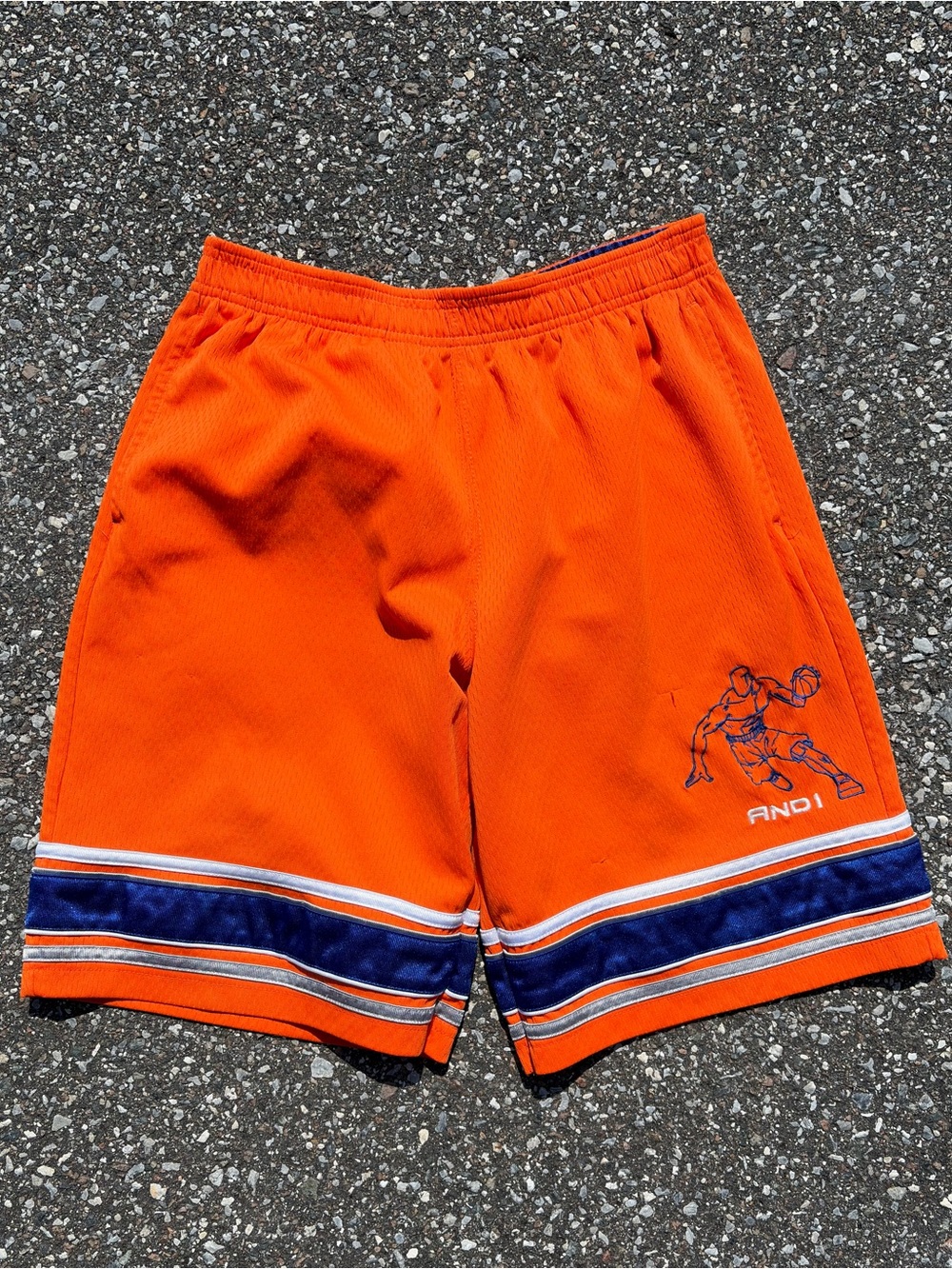 Y2K AND1 Orange Basketball Shorts with Navy Stripe Boys XL